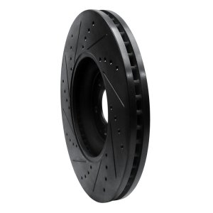 Jaguar XKR Brake Rotor (1) - Front Right - R1 Concepts - Drilled & Slotted - Black - `10-`24